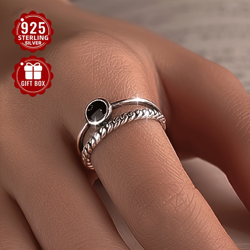 S925 Silver Chain Drop Glue Double Layer Open Adjustable Ring